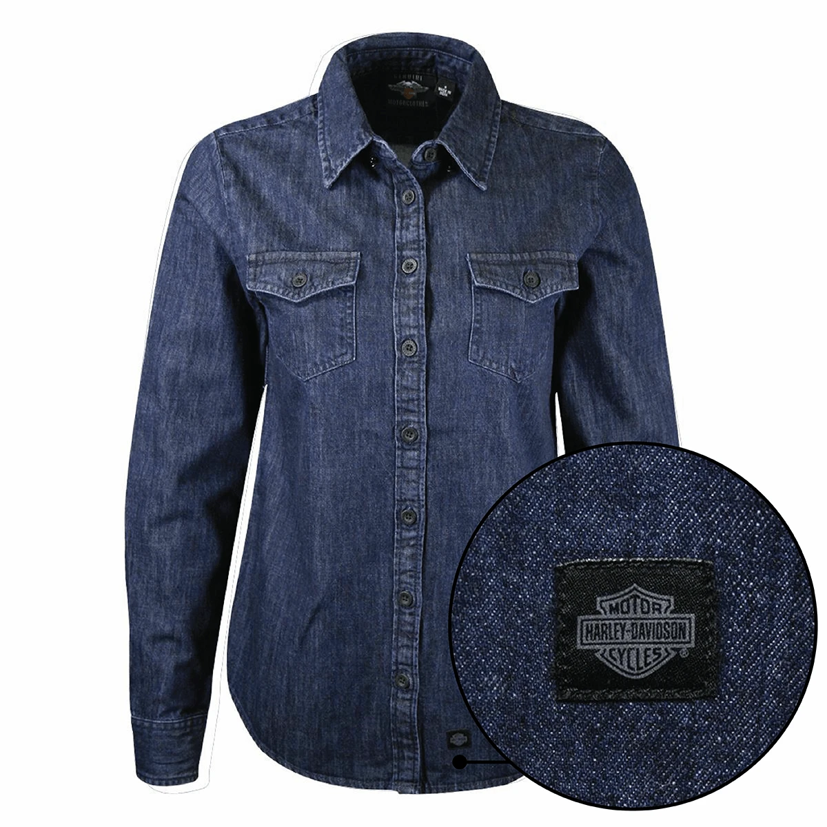Harley Davidson Harley-Davidson Women's Navy Blue Denim L/S Woven Shirt (S03) 3 Harley Davidson Harley-Davidson Women's Navy Blue Denim L/S Woven Shirt (S03)