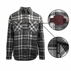 Harley Davidson Harley-Davidson Men's Grey White Plaid L/S Woven Shirt (S03)