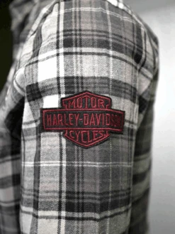 Harley Davidson Harley-Davidson Men's Grey White Plaid L/S Woven Shirt (S03) -Harley Davidson Shop HarleyDavidsonMen sGreyWhitePlaidLSWovenShirt S03 4