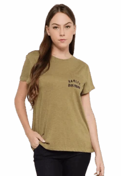 Harley Davidson Harley-Davidson Women's T-Shirt Olive Tour Of Duty Pocket Relaxed Fit Tee (S21)