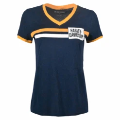 Harley Davidson Harley-Davidson Women's T-Shirt Essential V-Neck Ringer Short Sleeve (S03)