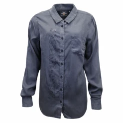 Harley Davidson Harley-Davidson Women's Solid Grey Vertical Text L/S Woven Shirt (S04)