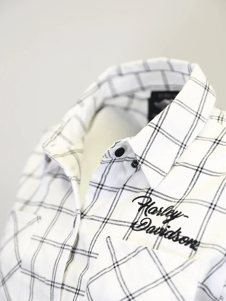 Harley Davidson Harley-Davidson Women's White Black Check L/S Woven Shirt (S02) 9 Harley Davidson Harley-Davidson Women's White Black Check L/S Woven Shirt (S02) - Image 7
