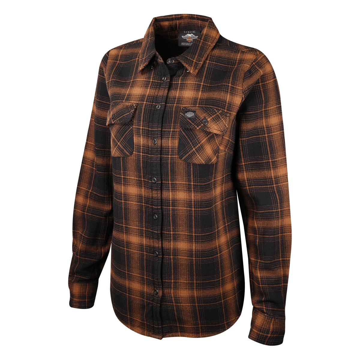 Harley Davidson Harley-Davidson Women's Brown Black Plaid L/S Woven Shirt 4 Harley Davidson Harley-Davidson Women's Brown Black Plaid L/S Woven Shirt - Image 2