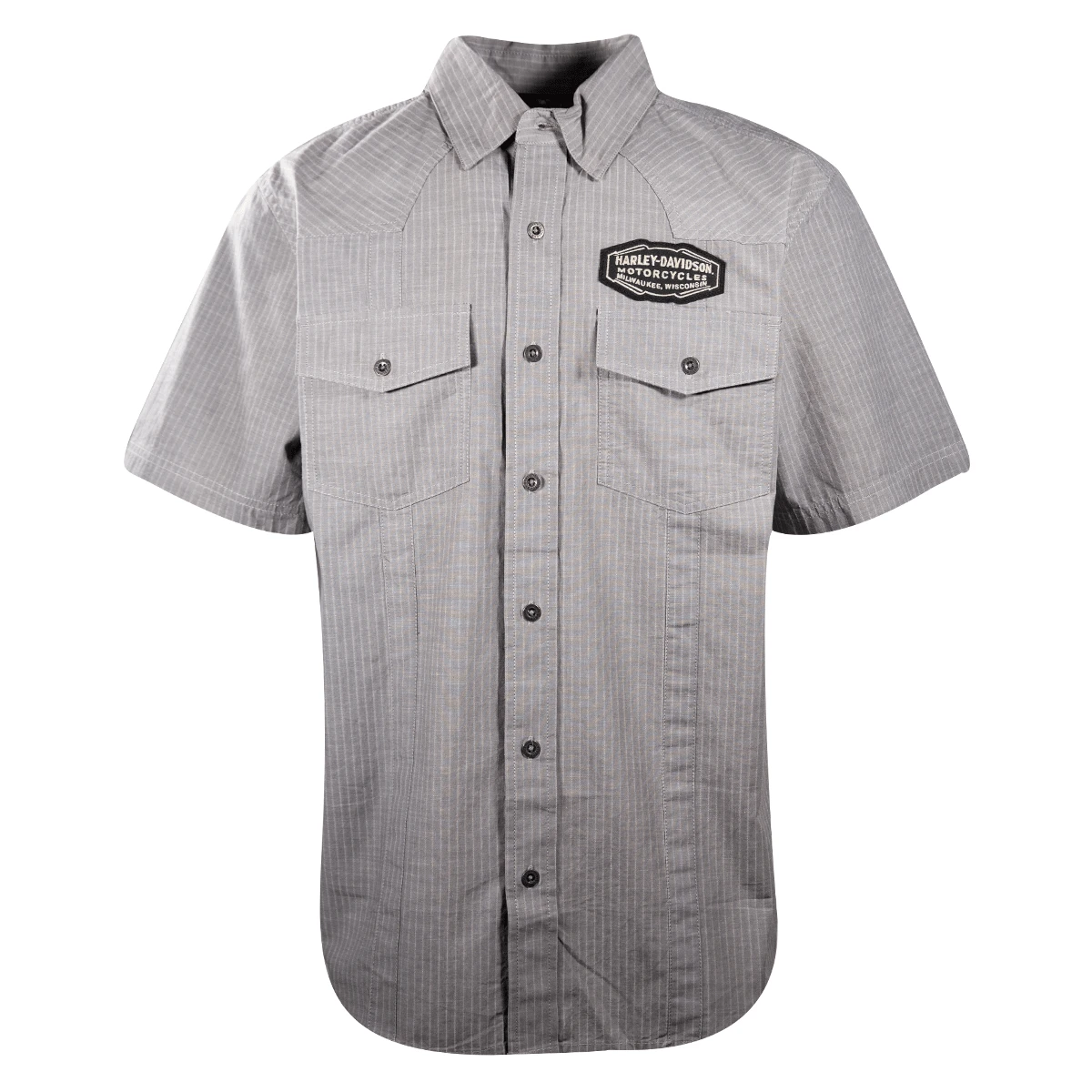 Harley Davidson Harley-Davidson Men's Grey Vertical Striped S/S Woven Shirt (S24) 4 Harley Davidson Harley-Davidson Men's Grey Vertical Striped S/S Woven Shirt (S24) - Image 2