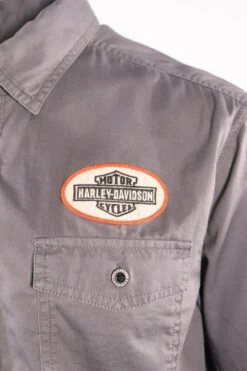 Harley Davidson Harley-Davidson Men's Grey Circular Patch S/S Woven Shirt (S27) -Harley Davidson Shop b3ac5871 ab7d 592d 9f1b 9575d61d2170