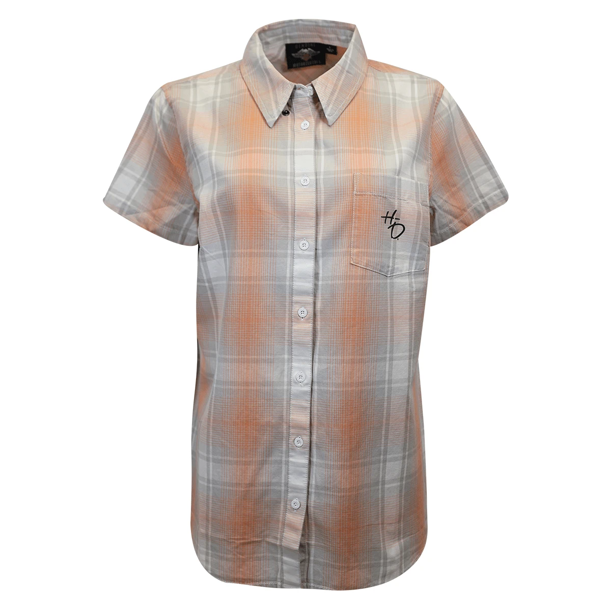 Harley Davidson Harley-Davidson Women's Coral Grey Plaid S/S Woven Shirt (S01) 4 Harley Davidson Harley-Davidson Women's Coral Grey Plaid S/S Woven Shirt (S01) - Image 2