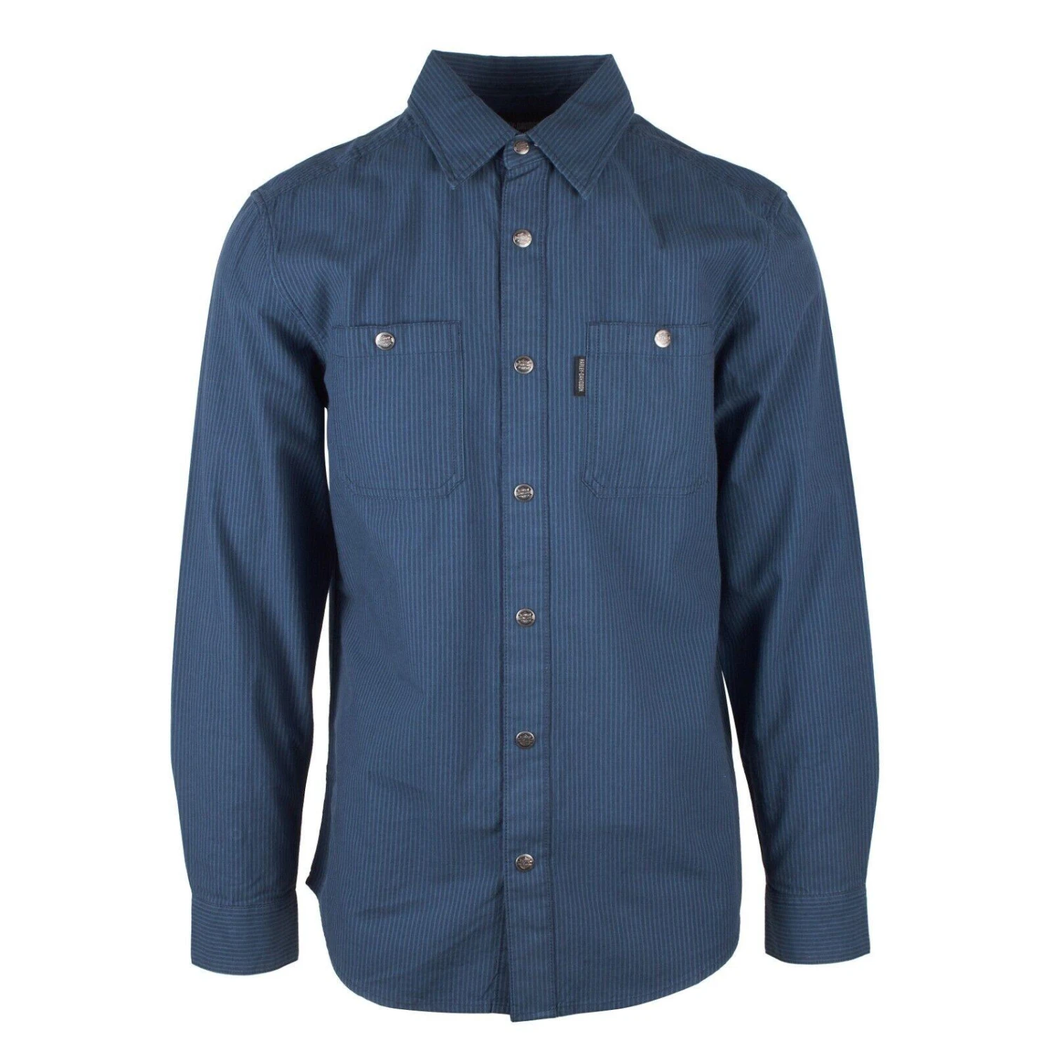 Harley Davidson Harley-Davidson Men's Blue Amplifier Railroad Snap Button L/S Woven Shirt (S44) 4 Harley Davidson Harley-Davidson Men's Blue Amplifier Railroad Snap Button L/S Woven Shirt (S44) - Image 2