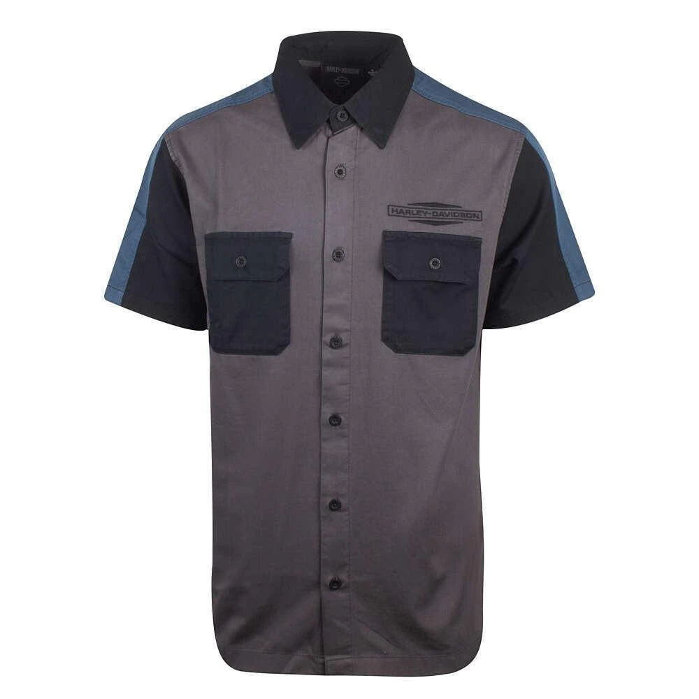 Harley Davidson Harley-Davidson Men's Grey Black Blue Est. 1903 Colorblock S/S Woven Shirt (S36) 4 Harley Davidson Harley-Davidson Men's Grey Black Blue Est. 1903 Colorblock S/S Woven Shirt (S36) - Image 2