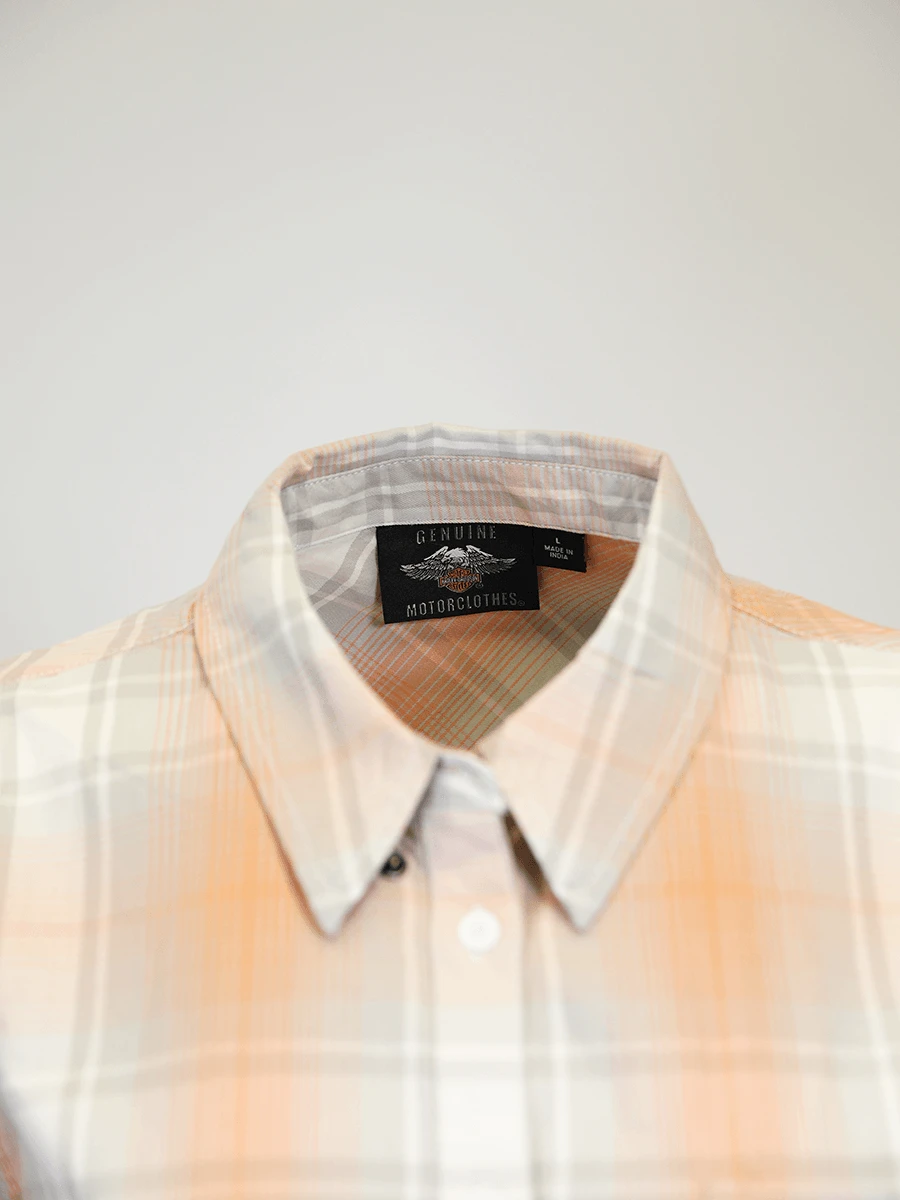 Harley Davidson Harley-Davidson Women's Coral Grey Plaid S/S Woven Shirt (S01) 8 Harley Davidson Harley-Davidson Women's Coral Grey Plaid S/S Woven Shirt (S01) - Image 6