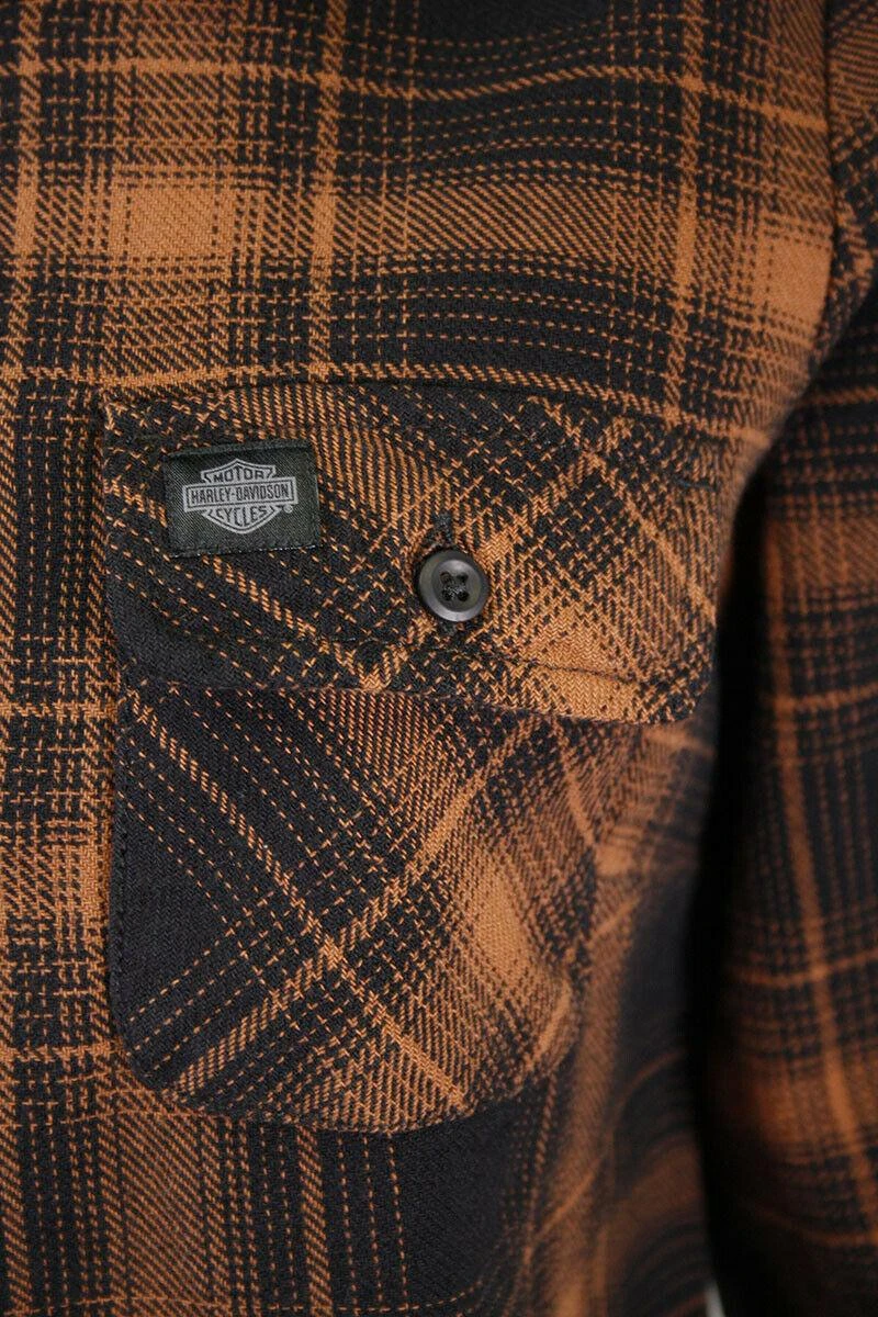 Harley Davidson Harley-Davidson Women's Brown Black Plaid L/S Woven Shirt 7 Harley Davidson Harley-Davidson Women's Brown Black Plaid L/S Woven Shirt - Image 5