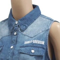 Harley Davidson Harley-Davidson Women's Geometric Pattern Denim Sleeveless Vest 11 Harley Davidson Harley-Davidson Women's Geometric Pattern Denim Sleeveless Vest -Harley Davidson Shop c4806fb6 962e 5cba 8e02 499e8e87cabb