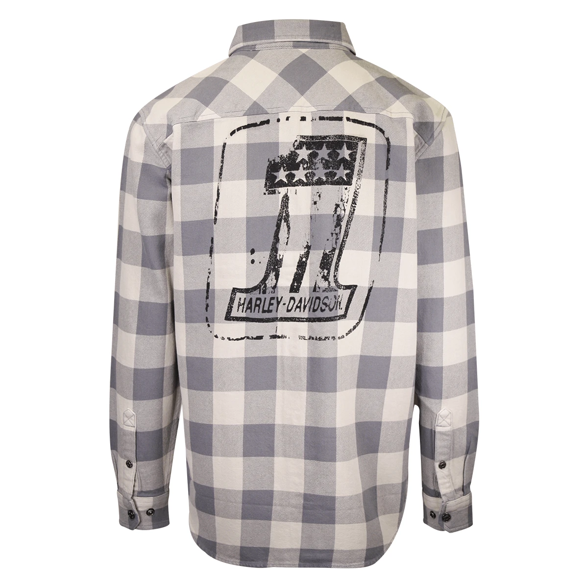 Harley Davidson Harley-Davidson Men's No. 1 Grey Cream Plaid L/S Woven Shirt (S40) 8 Harley Davidson Harley-Davidson Men's No. 1 Grey Cream Plaid L/S Woven Shirt (S40) - Image 6