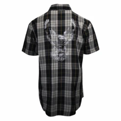 Harley Davidson Harley-Davidson Men's Navy Grey Yellow S/S Woven Shirt (S02) -Harley Davidson Shop cee9868b de62 5ddb 80cb e4c132a6d975