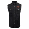Harley Davidson Harley-Davidson Men's Charcoal Denim Orange Logo Badge Sleeveless Vest (S01) -Harley Davidson Shop cf2c3ca6 9301 501d 9988 7b937d422251