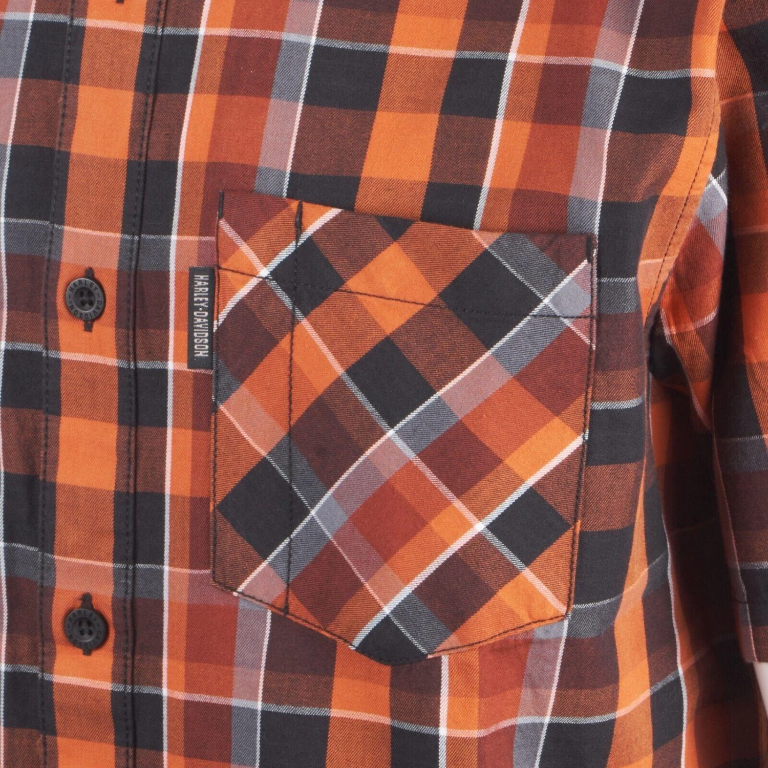 Harley Davidson Harley-Davidson Men's Orange Black Plaid MKE S/S Woven Shirt (S45) 8 Harley Davidson Harley-Davidson Men's Orange Black Plaid MKE S/S Woven Shirt (S45) - Image 6