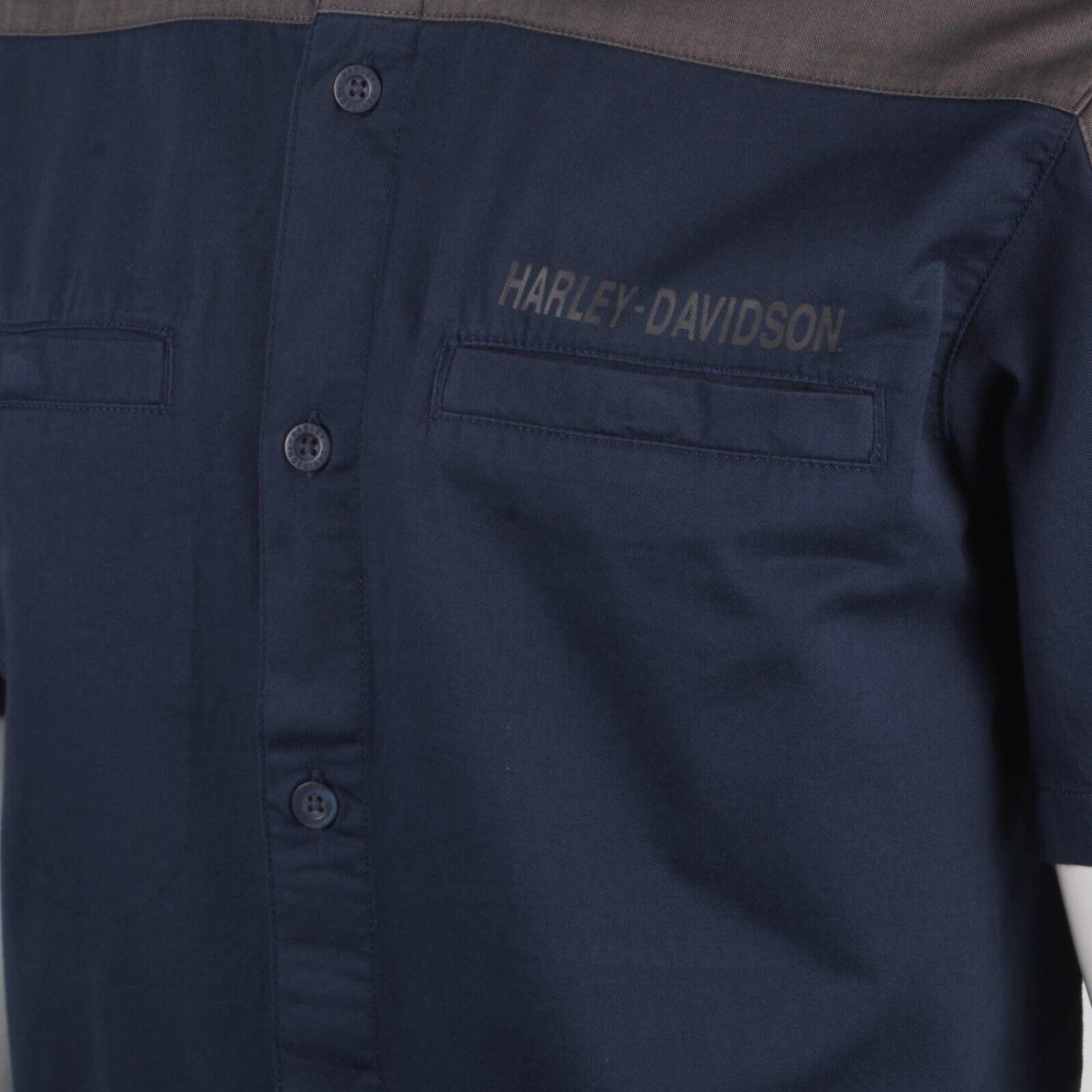 Harley Davidson Harley-Davidson Men's Grey Blue Two Tone #1 Mechanic S/S Woven Shirt (S42) 8 Harley Davidson Harley-Davidson Men's Grey Blue Two Tone #1 Mechanic S/S Woven Shirt (S42) - Image 6