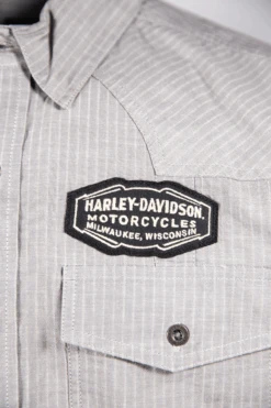 Harley Davidson Harley-Davidson Men's Grey Vertical Striped S/S Woven Shirt (S24) 13 Harley Davidson Harley-Davidson Men's Grey Vertical Striped S/S Woven Shirt (S24) -Harley Davidson Shop d5aae177 1470 544a abfb 2a9fbbe64a1d
