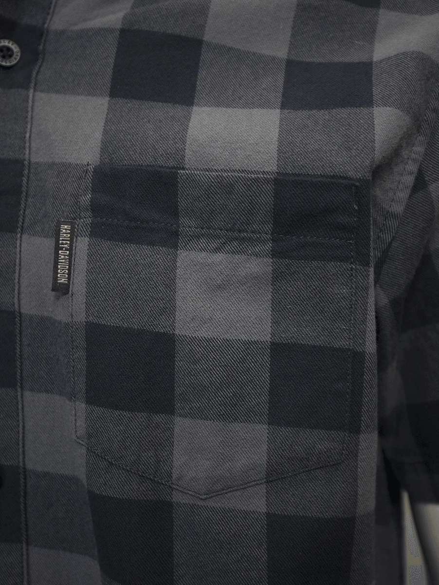 Harley Davidson Harley-Davidson Men's Navy Box Plaid S/S Woven Shirt (S04) 7 Harley Davidson Harley-Davidson Men's Navy Box Plaid S/S Woven Shirt (S04) - Image 5