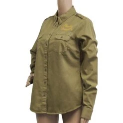 Harley Davidson Harley-Davidson Women's Olive Green Shoulder Stud Denim L/S Woven Shirt -Harley Davidson Shop e8476f83 006c 586b 8a3c 40c72aaa7da0