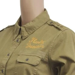 Harley Davidson Harley-Davidson Women's Olive Green Shoulder Stud Denim L/S Woven Shirt -Harley Davidson Shop e87a469a d80b 5655 8d7c 01a8838791e1
