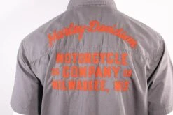 Harley Davidson Harley-Davidson Men's Grey Circular Patch S/S Woven Shirt (S27) -Harley Davidson Shop e9d0d117 4eb8 5dd0 b376 283a5155739d