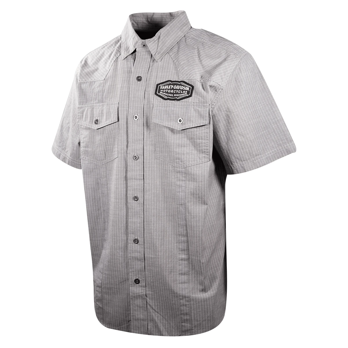 Harley Davidson Harley-Davidson Men's Grey Vertical Striped S/S Woven Shirt (S24) 5 Harley Davidson Harley-Davidson Men's Grey Vertical Striped S/S Woven Shirt (S24) - Image 3