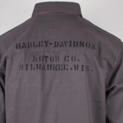 Harley Davidson Harley-Davidson Men's Steel Blue Stencil L/S Woven Shirt (S46) -Harley Davidson Shop ec92ab6d 0c3e 5977 ad22 177aa96c976e