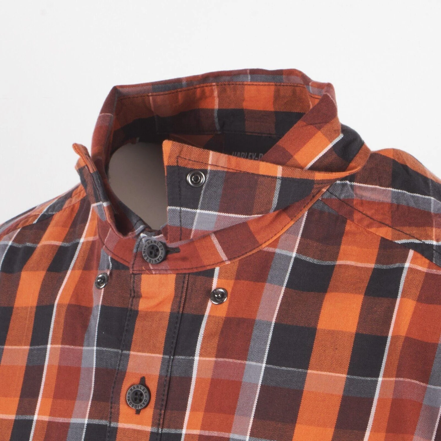 Harley Davidson Harley-Davidson Men's Orange Black Plaid MKE S/S Woven Shirt (S45) 7 Harley Davidson Harley-Davidson Men's Orange Black Plaid MKE S/S Woven Shirt (S45) - Image 5