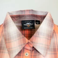 Harley Davidson Harley-Davidson Women's Red Orange Ombre Plaid S/S Woven Shirt Vest (S03) -Harley Davidson Shop f201f79b 404c 524e b226 0b614a4c000b