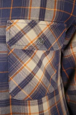 Harley Davidson Harley-Davidson Women's Navy Orange Tan Plaid L/S Woven Shirt Jacket -Harley Davidson Shop faeb2457 439f 5ada b95f c6ab93c12aff