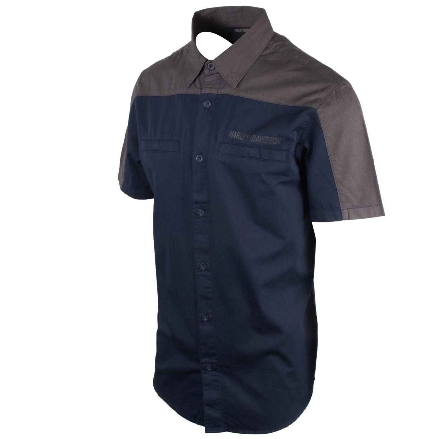 Harley Davidson Harley-Davidson Men's Grey Blue Two Tone #1 Mechanic S/S Woven Shirt (S42) 5 Harley Davidson Harley-Davidson Men's Grey Blue Two Tone #1 Mechanic S/S Woven Shirt (S42) - Image 3
