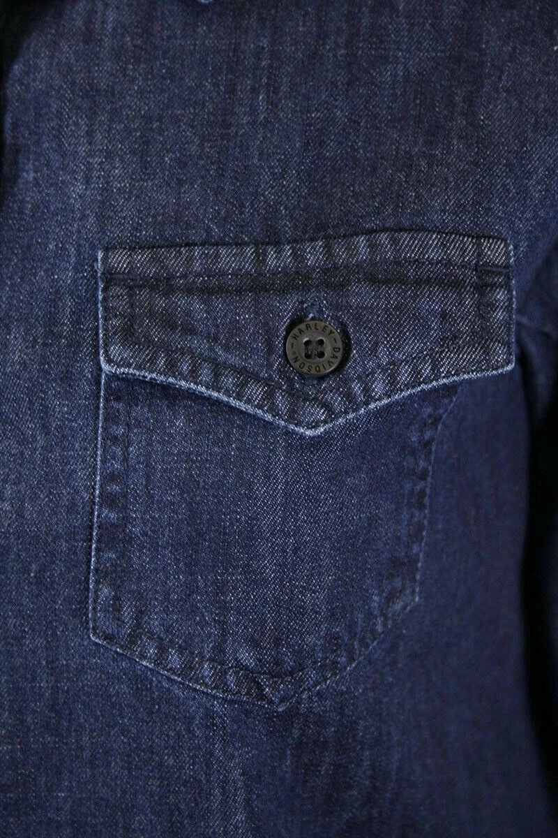 Harley Davidson Harley-Davidson Women's Navy Blue Denim L/S Woven Shirt (S03) 7 Harley Davidson Harley-Davidson Women's Navy Blue Denim L/S Woven Shirt (S03) - Image 5