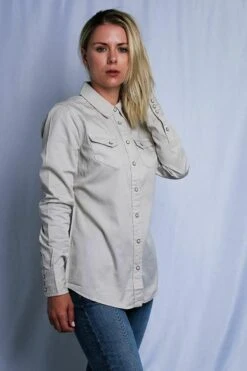 Harley Davidson Harley-Davidson Women's Beige 1903 L/S Woven Shirt (S17) -Harley Davidson Shop s l16002