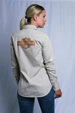 Harley Davidson Harley-Davidson Women's Beige 1903 L/S Woven Shirt (S17) -Harley Davidson Shop s l16004