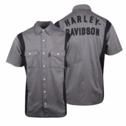 Harley Davidson Harley-Davidson Men's Grey Black Vertical Tone Staple S/S Woven Shirt (S37B)